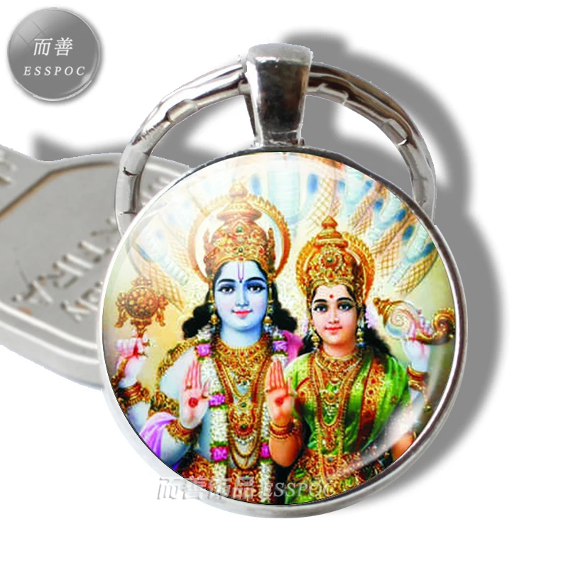 Krishna and Radha Glass Cabochon Pendant Metal Key Chains Yoga Fashion Jewelry Charm Pendant for Men Women Amulet Jewelry