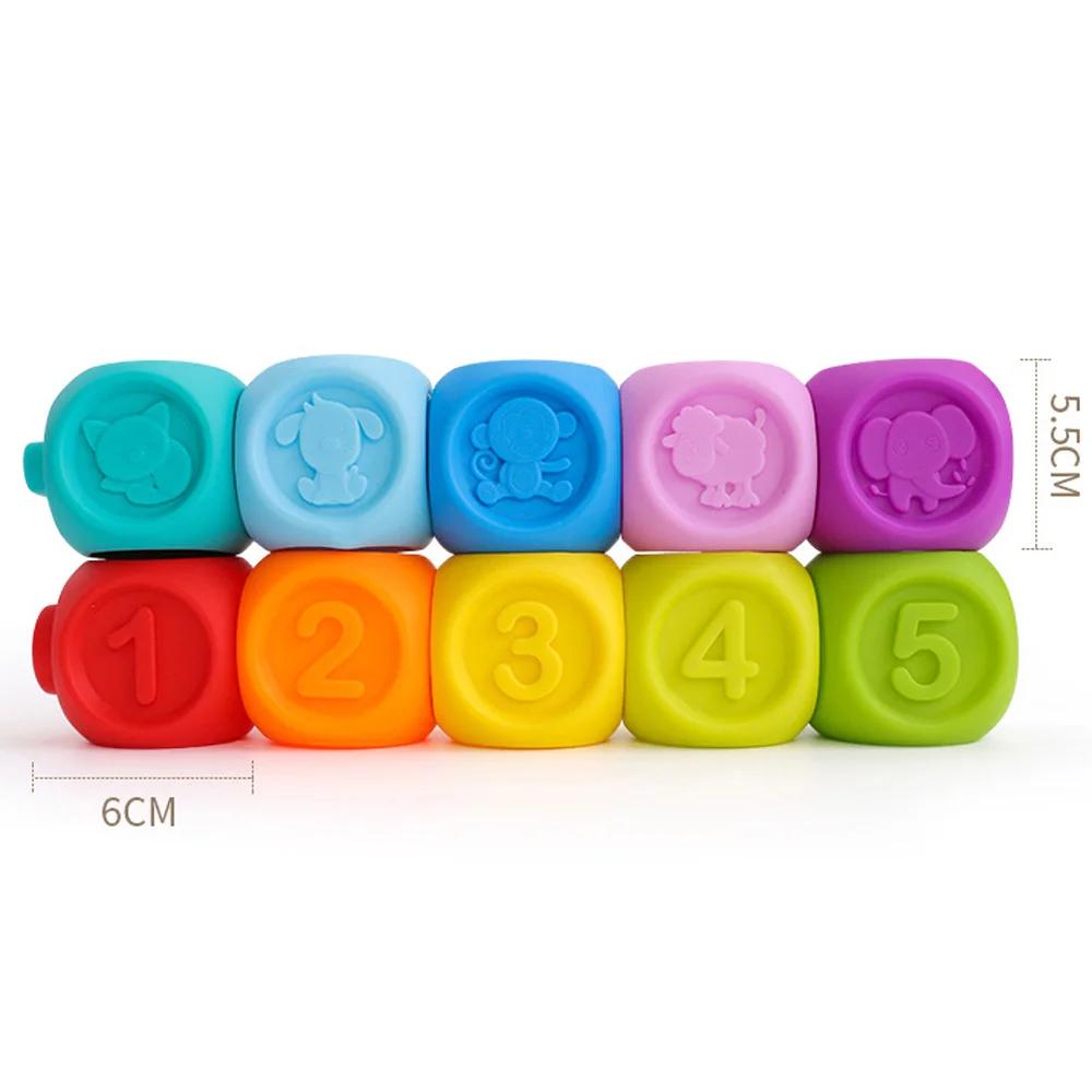 10Pcs/Set Colorful Baby Blocks Toys With Sound Soft Rubber Cubes Building Blocks Early Educational Toys For Children Kids