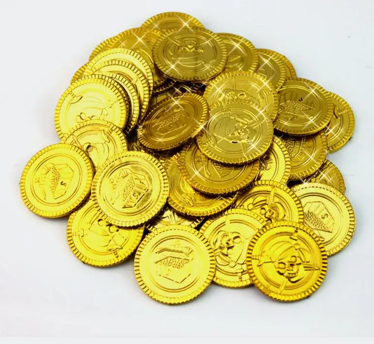 

Plastic gold Pirate coins birthday Christmas holiday favor treasure coin goody party loot bag pinata filler theme decoration