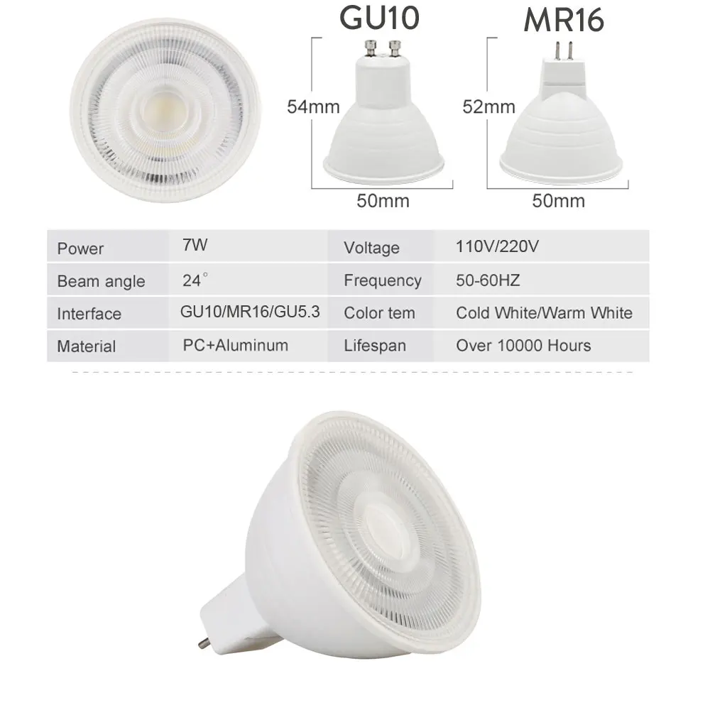 Dimmable 7W High Power MR16 LED Bulb AC 110V 220V 2835 SMD GU10 GU5.3 LED Light With Protection Cap LED Spotlight LED Lamp