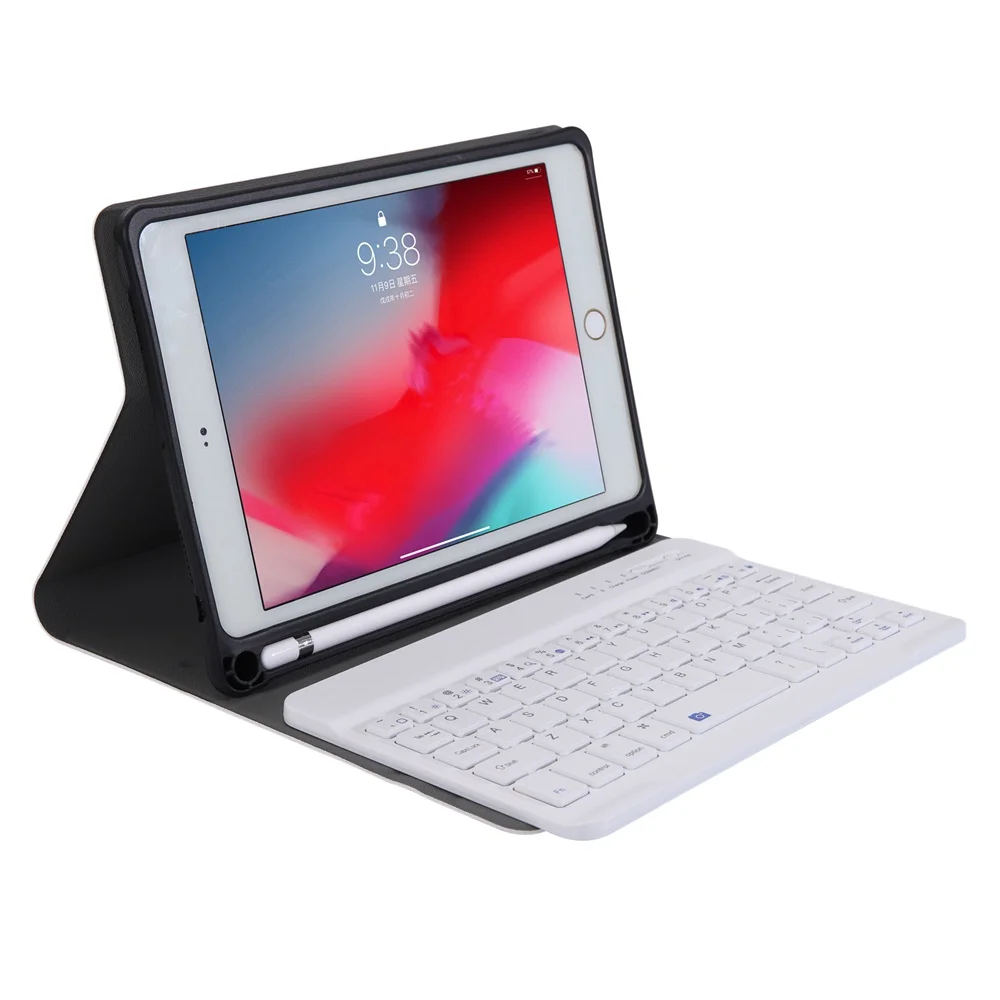 For iPad mini 5 2019 2 in 1 Removable Bluetooth Russian/Hebrew Keyboard+Slim Stand PU Leather Case Cover Build-in Pencil Holder