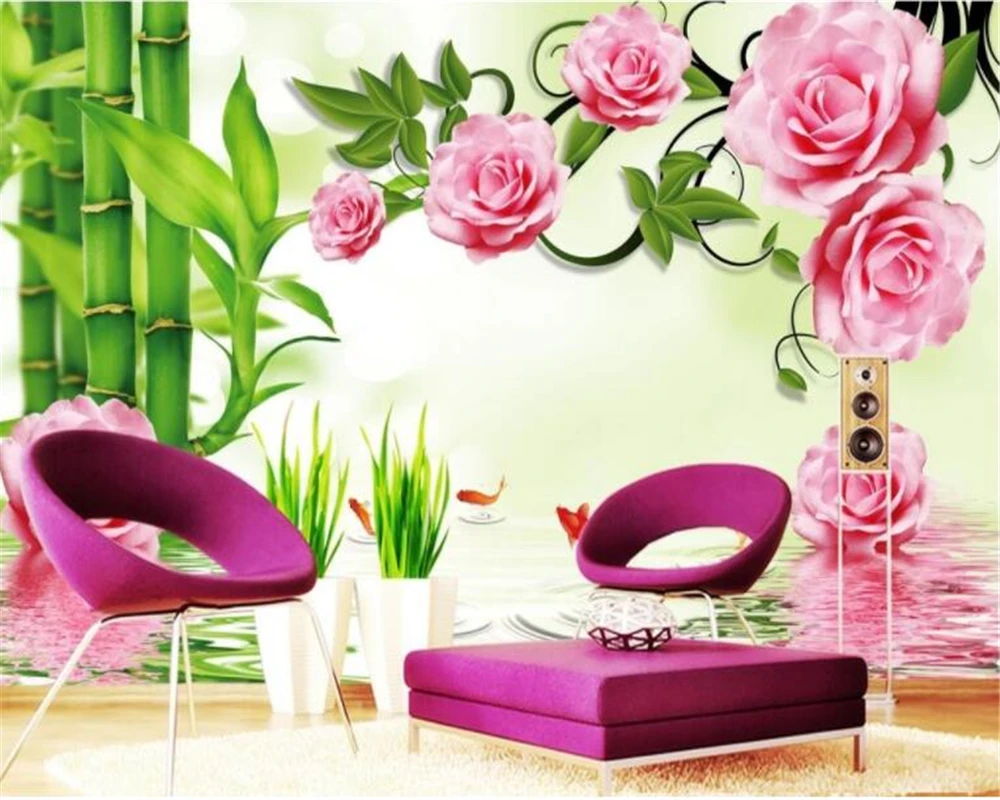 beibehang Senior Decorative Paintings Wallpaper Individual Bamboo Rose Reflections TV Background Walls wallpaper for walls 3 d