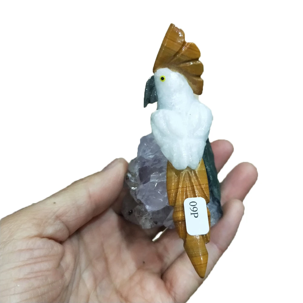 Crystal Parrot Natural Amethyst Cluster Crystal Carvings Parrot Reiki Quartz Mineral Stone Figurine Home Decoration Gift