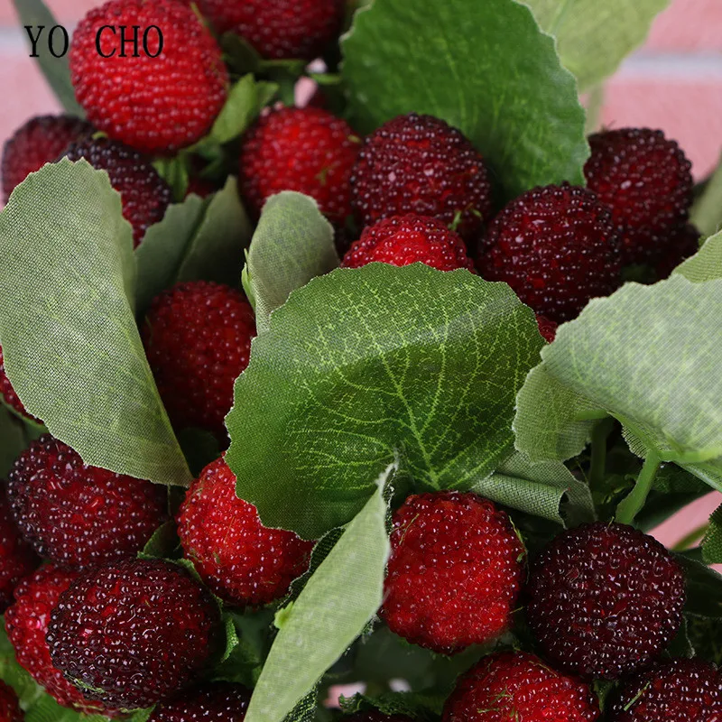 YO CHO-زخرفة فاكهة صناعية ذات 9 رؤوس بأغصان فراولة حمراء, ديكور فاكهة بلاستيكي للمنزل وحفلات الكريسماس