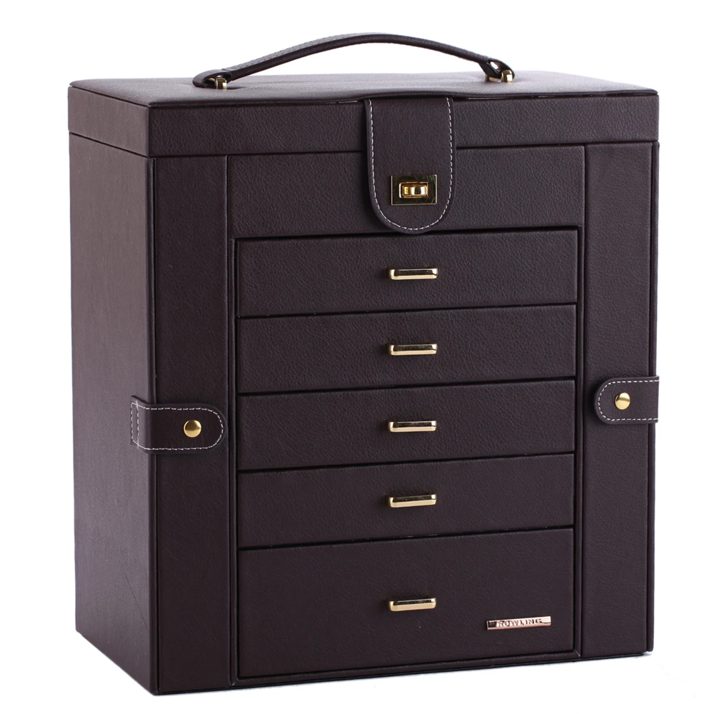 Extra Large Brown Jewelry Box Vintage Jewellery Pendant Case PU Rings Organizer Earrings Display Necklace Storage Cabinet ZG241