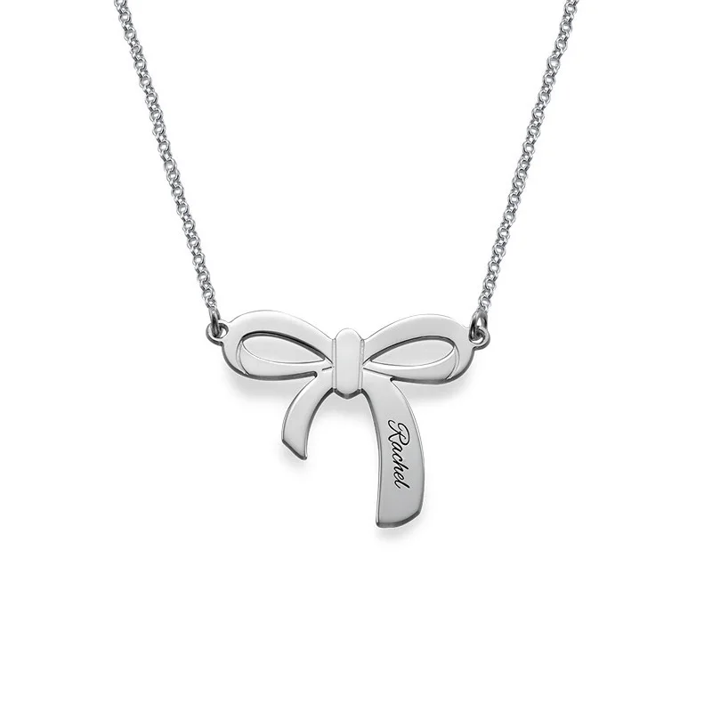 Amxiu 100% 925 Sterling Silver Bow Knot Pendant Necklace Customize Names Letters Personalized Name Necklace Jewelry Women Gifts