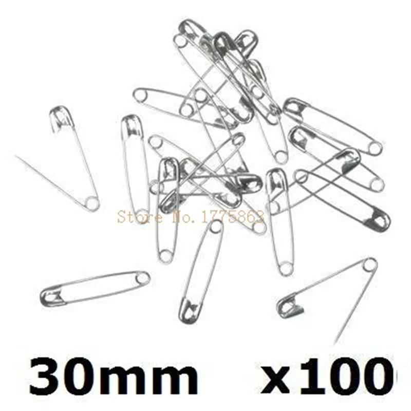 100Pcs Small Silver Metal Steel Safety Pins 3cm 30mm  AA7683