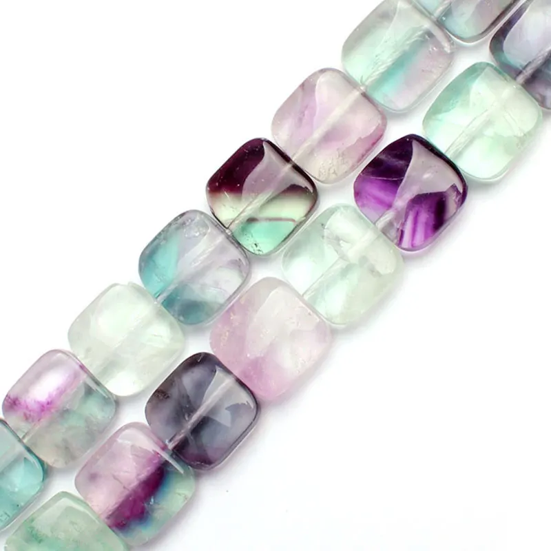 10mm 12mm Natural Square Purple & Green Fluorite Beads For Jewelry Making Beads Necklace 15\'\' Needlework DIY Beads Bracelets