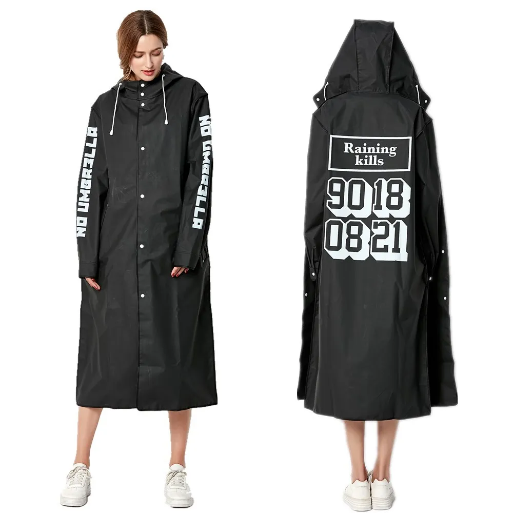 New Fashion Big Size Men And Women Thin Black Rain Coat Poncho Ladies Waterproof Long Slim Raincoat Adults Rainwear