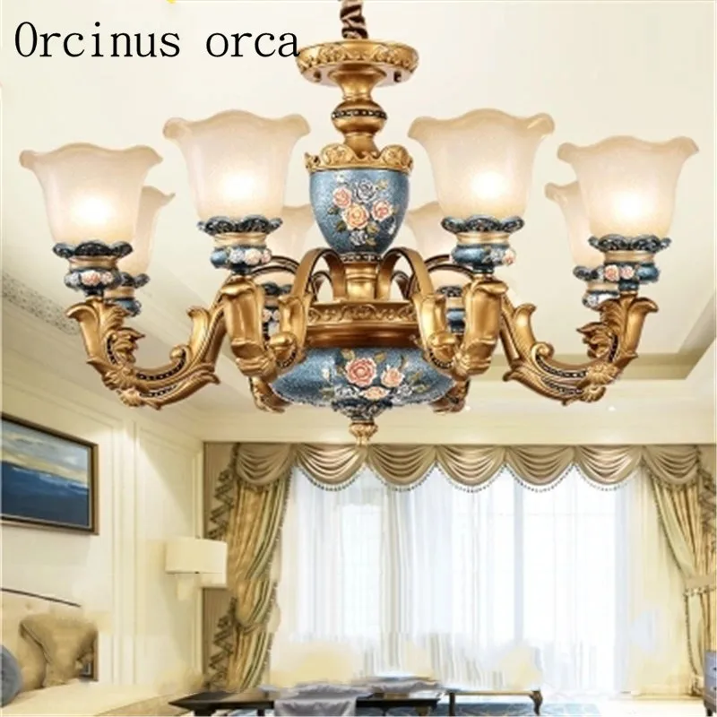 

European sumptuous retro color painting chandelier living room restaurant bedroom American simple resin Chandelier