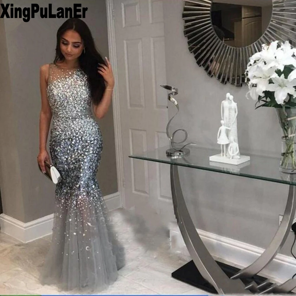 Luxe Saudi Arabische Volledige Kralen Crystal Prom Dress Lange Mermaid Spark Formele Party Vrouwen Jurken Robe De Soiree Custom Made