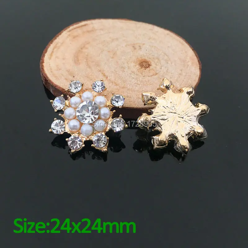 Nail Art Flower Christmas Snowflake Flat Back Embellishment DIY Hair Accessory 10 pcs 24 mm Gold-Plated Pearl Button Rhinestone