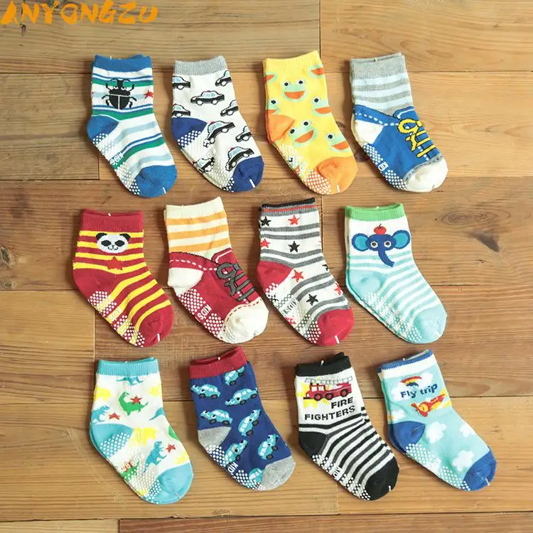 

24pcs=12pair Anyongzu Cartoon Kid Autumn Winter Pure Cotton Boys Girls Anti skid Socks 1-3t Baby Socks 10-12cm