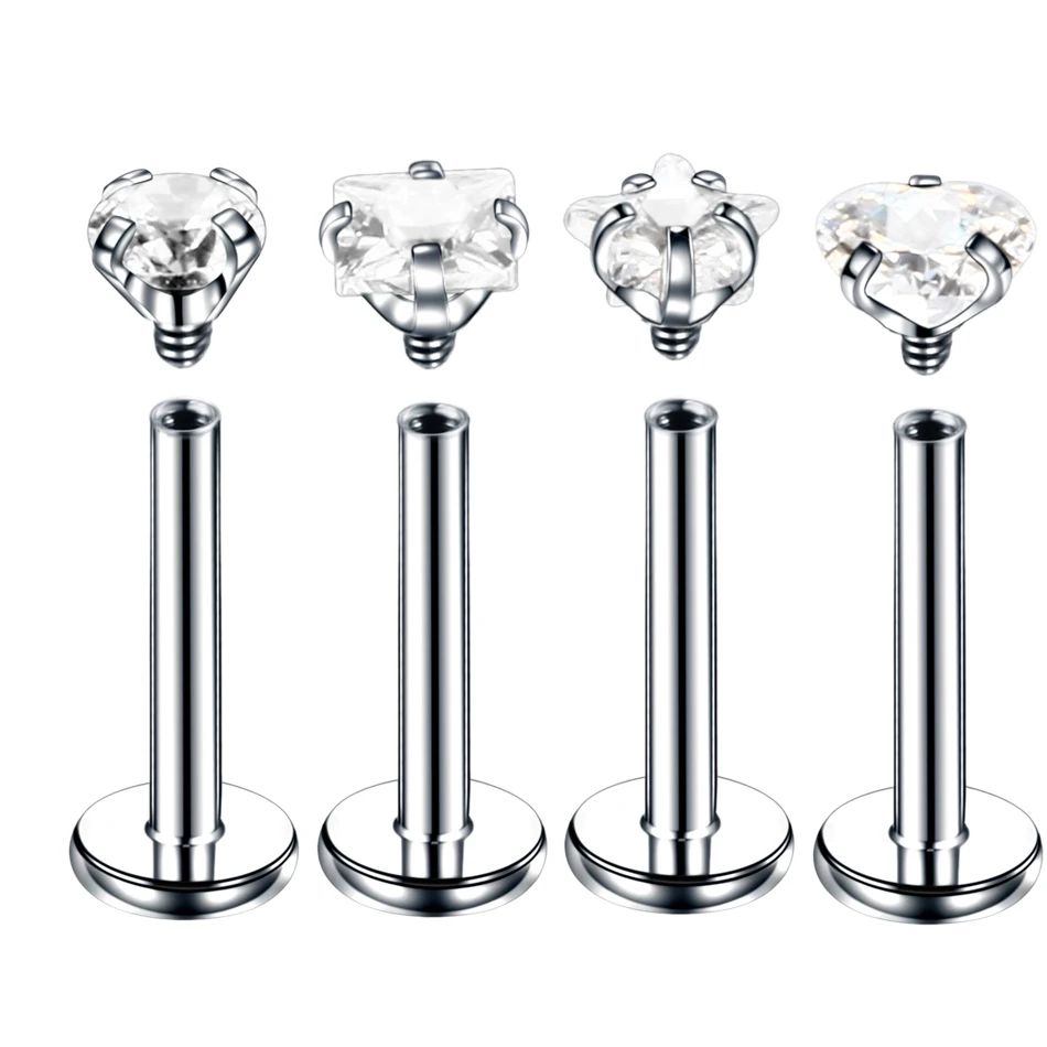1PC 16G Stainless Steel Labret Piercing Internal Thread Helix Tragus Stud Earring CZ Gem Cartilage Lip Piercing Jewelry Women
