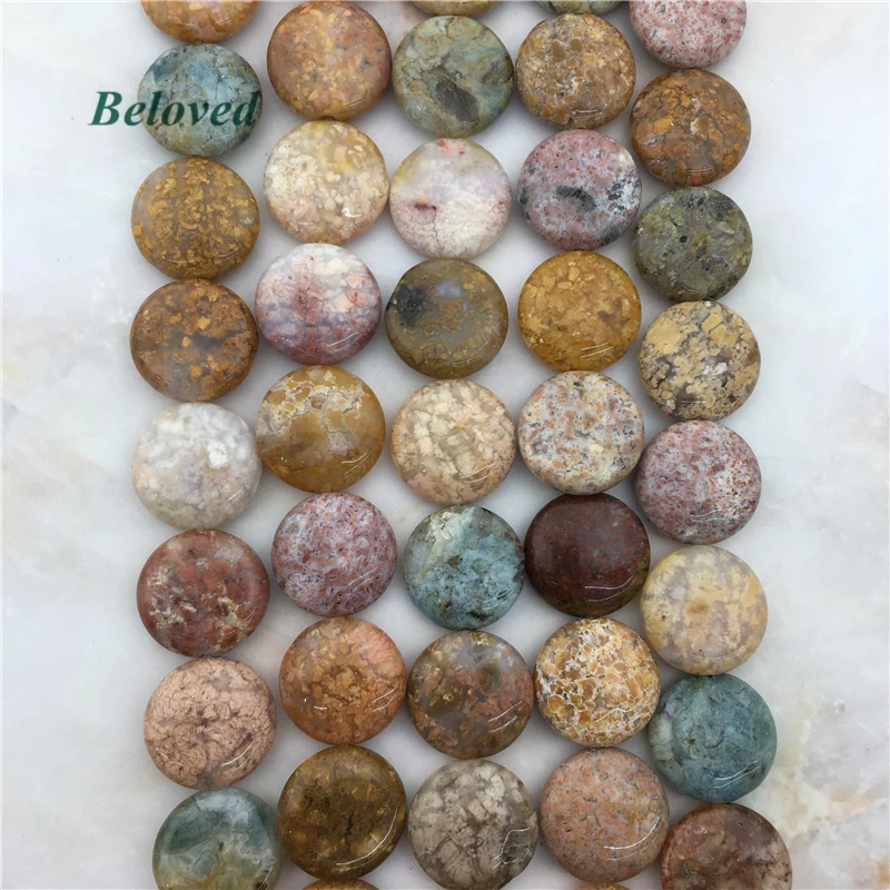 

15mm,20mm Natural Round Ocean Agates Healing Slice Beads,Sea Sediment Agat Jaspers Quartz Gems Necklace DIY Spacer Beads,BG18059