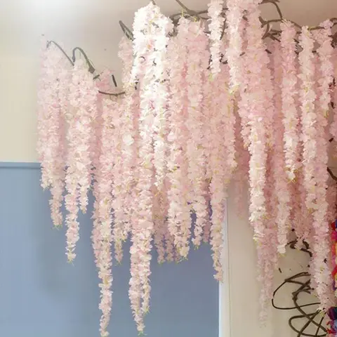 100CM 인공 벚꽃 포도 나무 실크 꽃 사쿠라 파티 결혼식 천장 장식 가짜 화환 아치 아이비 diy 파티 장식