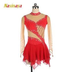 Figure Skating Competition Dress Customized Women's Children's Rhythmic Gymnastics Dance Performance Dress Red Mesh Clothing