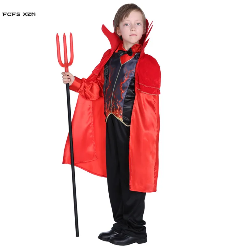 M-XL Boys Halloween Red Demon Scary Costumes Kids Children Fiend Hell Devil Cosplay Carnival Purim Parade Masquerade Party Dress