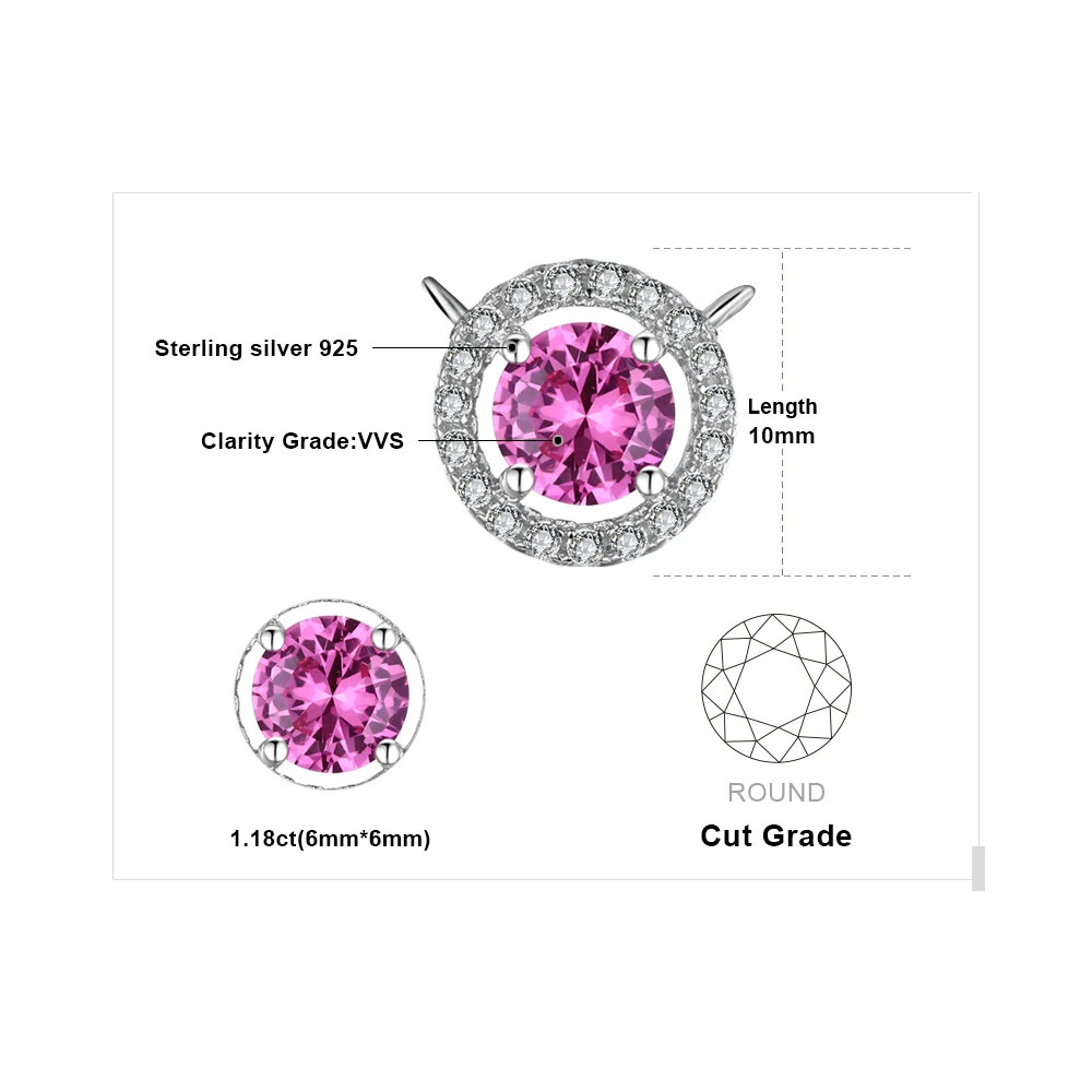 JewelryPalace Round 1.1ct Created Pink Sapphire 925 Sterling Silver Pendant Necklace for Women Trendy Gemstone Fine Jewelry 45cm
