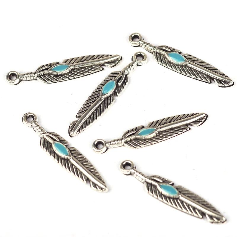 20pcs/lot 27*5MM Retro Zinc Alloy  Mini Feather Charms Pendant For DIY Jewelry Necklace Tassel Making Accessories