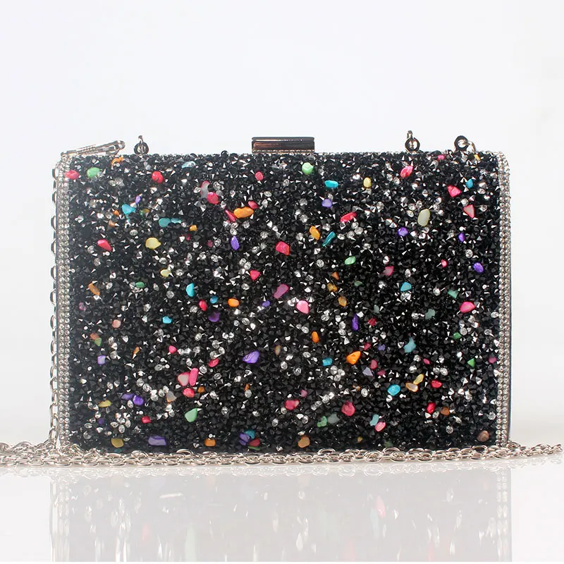 Women elegant fashion Splice Rhinestone wedding party clutch Silver / Black / Gold evening bag ladies shoulder bag flap purse