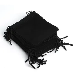 Bolsas de terciopelo negro con cordón para regalo, embalaje de joyería para boda, vacaciones, año nuevo, fiesta de navidad, 12x10Cm, 100 uds.