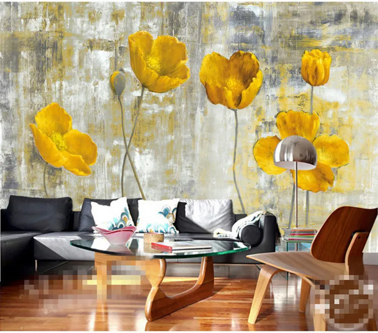 

Yellow Flower Photo Wallpapers Murals Living Room Bedroom Wall Art Home Decor Painting papier peint 3d Floral Wall Paper