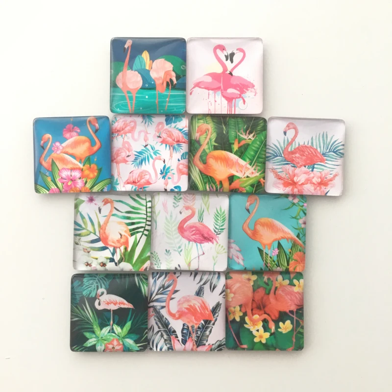 Free shipping12pcs 3cm Square Tropical Animal Crystal Fridge Magnet Cute Flamingo Message Stickers Home Decor Summer Decoration