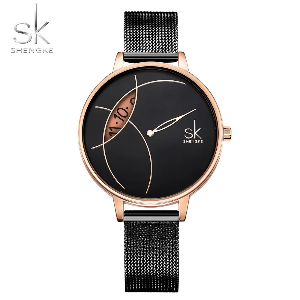 Shengke Fashion Watch Women Lady Casual Watches Stainless Steel Mesh Band Stylish Desgin Quartz Watch Relogio Feminino new 2022