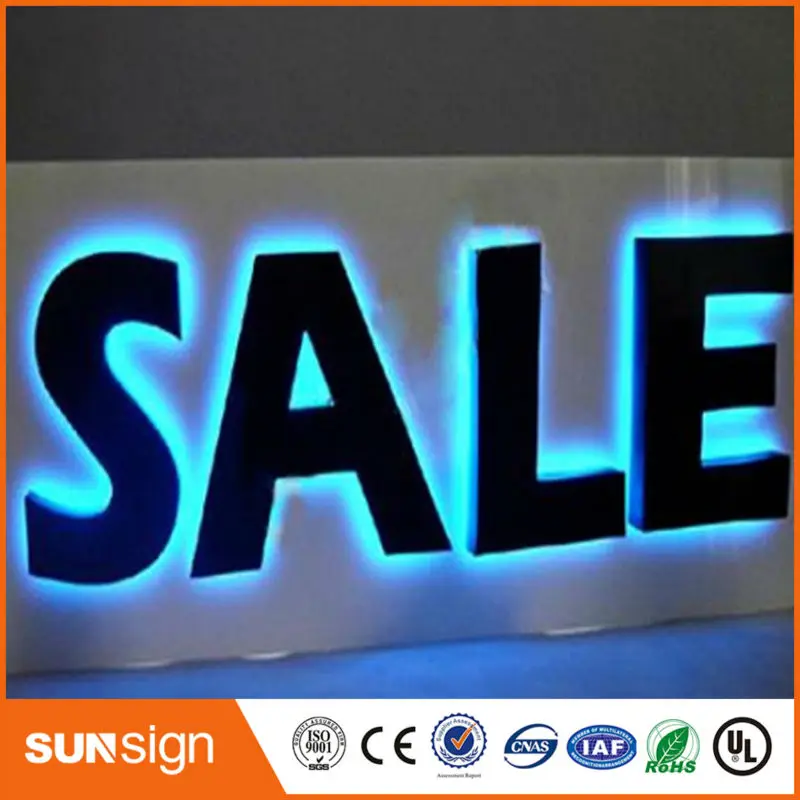 

Sale sign black painted stainless steel led backlit channel letters