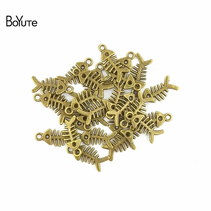 BoYuTe (200 Pieces/Lot) 16*8MM Antique Bronze Plated Zinc Alloy Fish Bone Charms Pendant Necklace Diy Jewelry Accessories