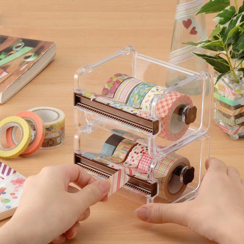 Japanese Washi Tape Dispenser Cutter Office Organizer Transparent Stationery Holder