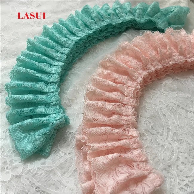 LASUI 3 yards  =1 lot  6 cm Macaron ice cream lace trim  Pleated cuff doll skirt wedding curtain lace accessorie 0182