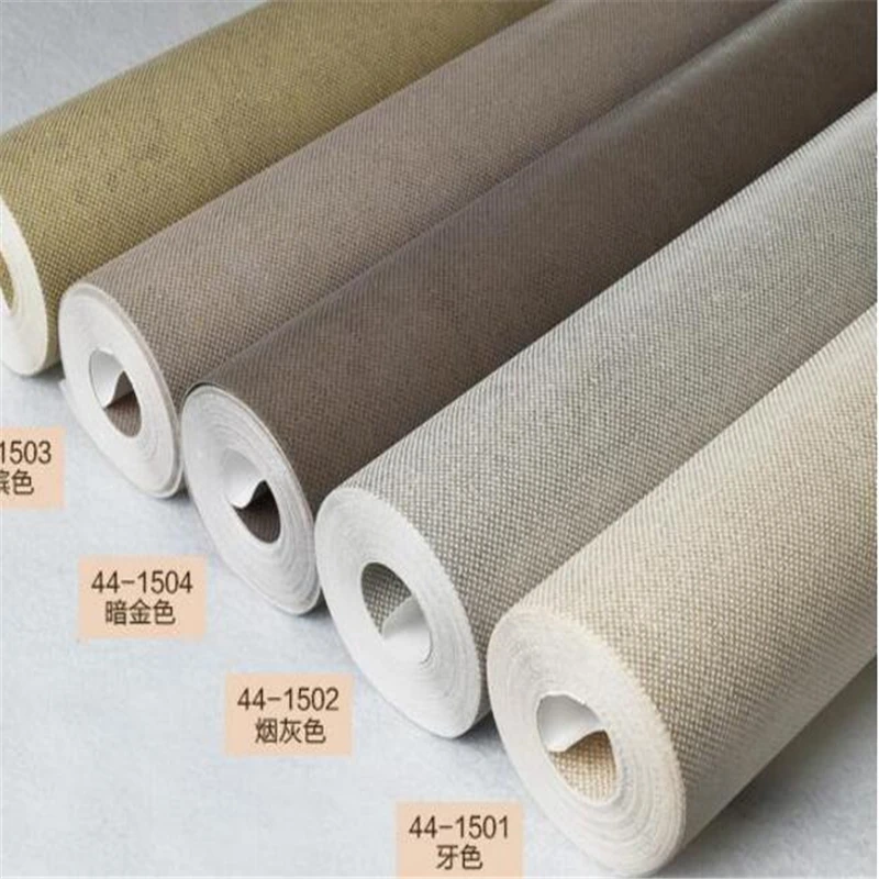 

wellyu Vintage beige literary linen non-woven wallpaper plain color ash cotton and linen texture bedroom wallpaper