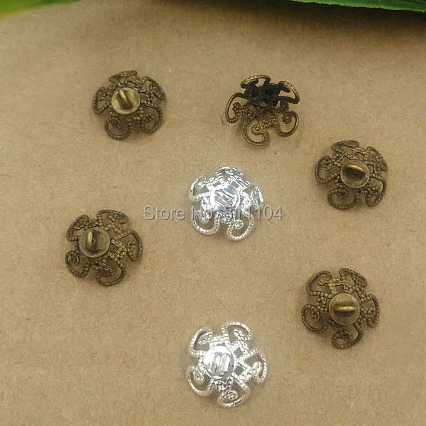 10mm Bell Bead End Caps Filigree Flower Charms with Loop DIY Jewelry Findings Multi-color Plated Brass Metal