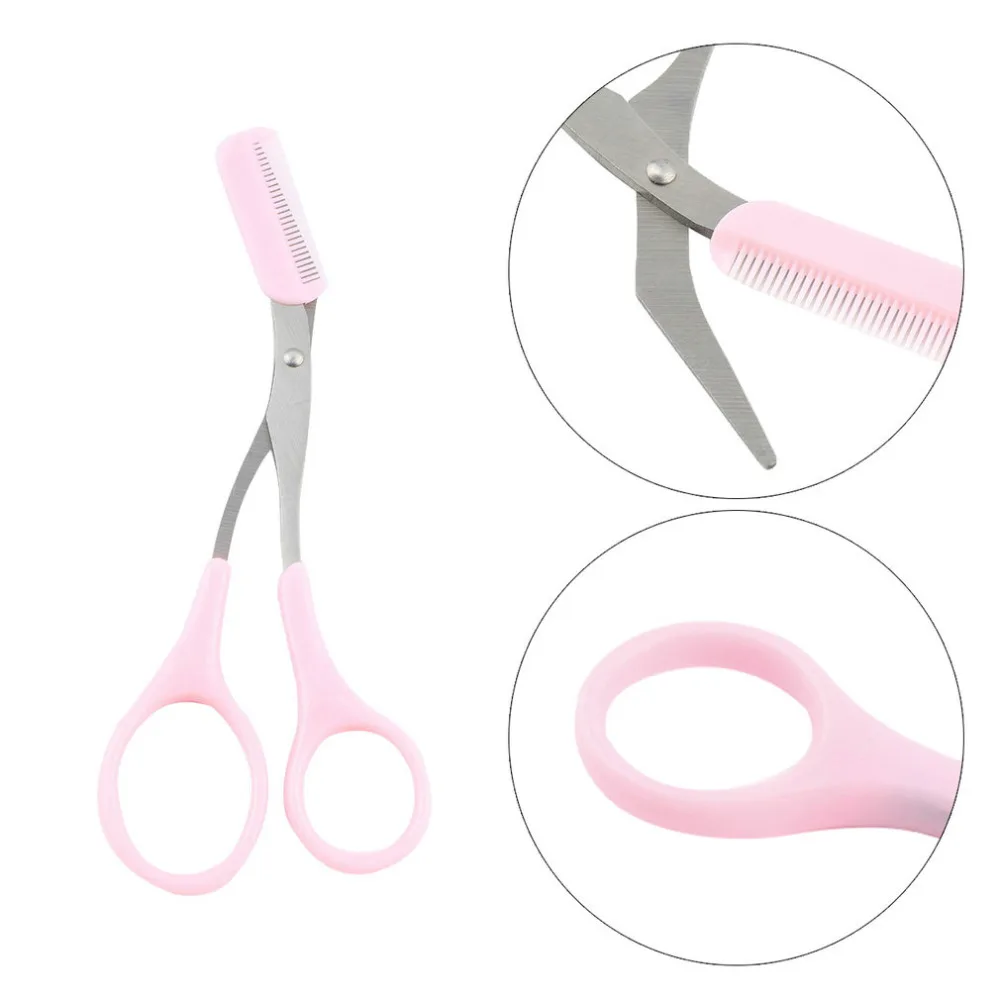 500pcs/Lot Women Pink Eyebrow Trimmer Eyelash Thinning Shears Comb Shaping Eyebrow Grooming Cosmetic Tool Eyelash Hair Makeup