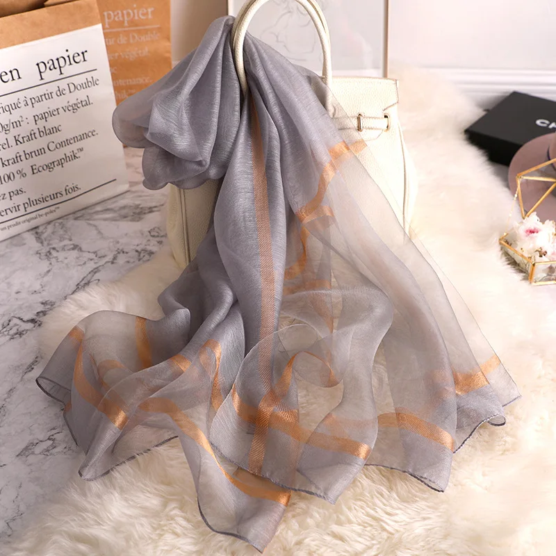 Designer Brand 2024 Summer Women Silk Scarf Fashion Long Shawls Lady Wraps Designer Brand Pashmina Beach Stoles Foulard Female