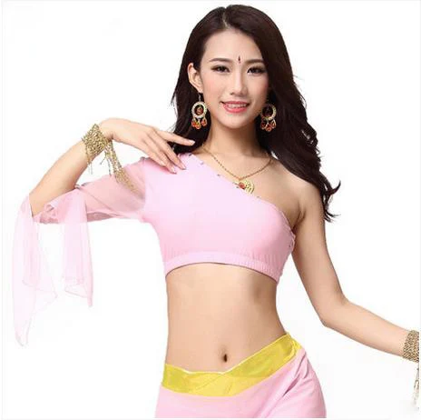 New arrival crystal cotton and mesh belly dance top momen single sleeves belly dance body tops sexy top 9 colors