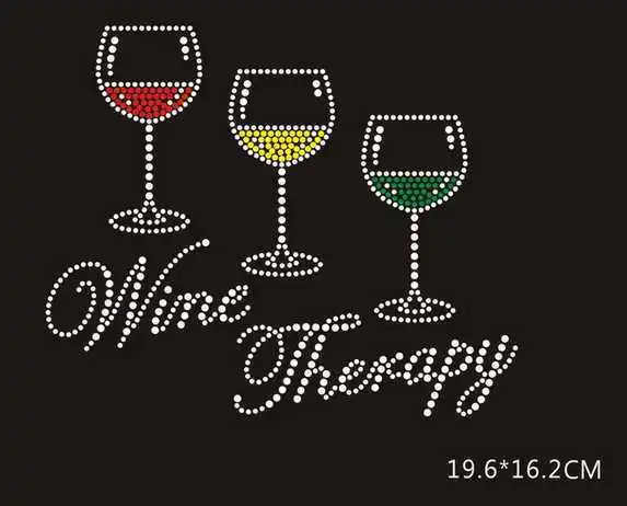 

2pcs/lot Glass wine sticker rhinestone iron on transfers designs rhinestones fix hot fix rhinestone transfers patches