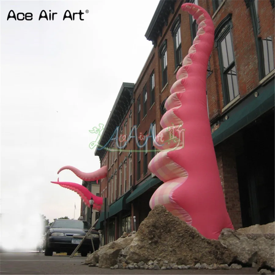 Pink and white stripe inflatable Octopus legs/tentacles model sticking out of the window for art and event decoration