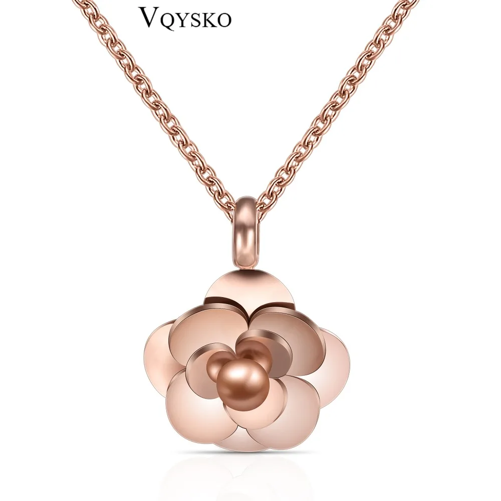 Hot fashion Rose Gold Color Stainless Steel women\'s necklace camellia necklace flower Choker necklaces