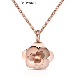 Hot fashion Rose Gold Color Stainless Steel women's necklace camellia necklace flower Choker necklaces