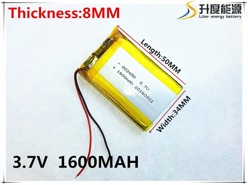 3.7V,1600mAH,[803450] PLIB; polymer lithium ion / Li-ion battery for GPS,mp3,mp4,mp5,dvd,bluetooth,model toy