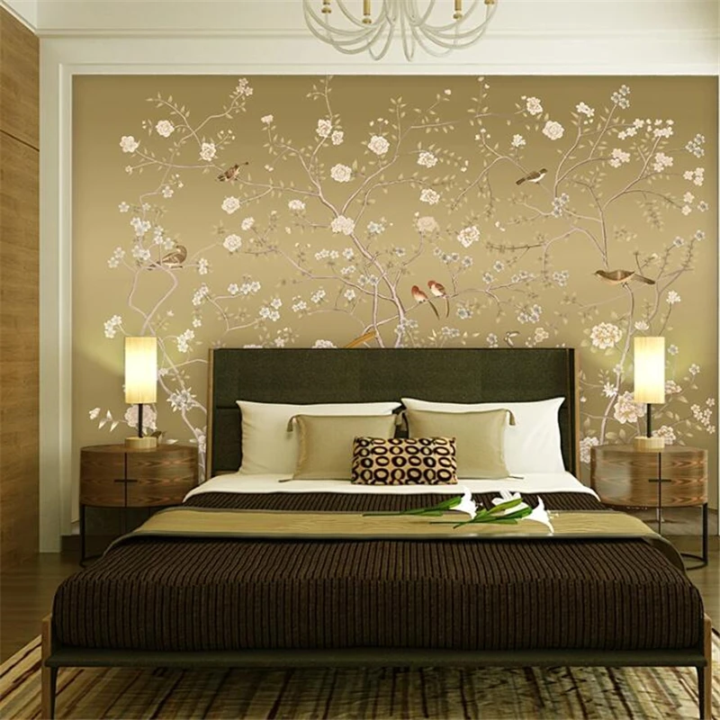 Custom wallpaper 3d murals new Chinese high-definition hand-painted pen and flower figure Chinese style TV background wall paper