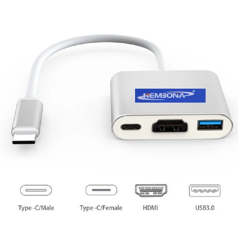 

KEMBONA Usb Type-C Hub Adapter 3-in-1 USB C hub to HDMI USB3.0 Type-C Female Adapter with Charging Converter for New MacBook