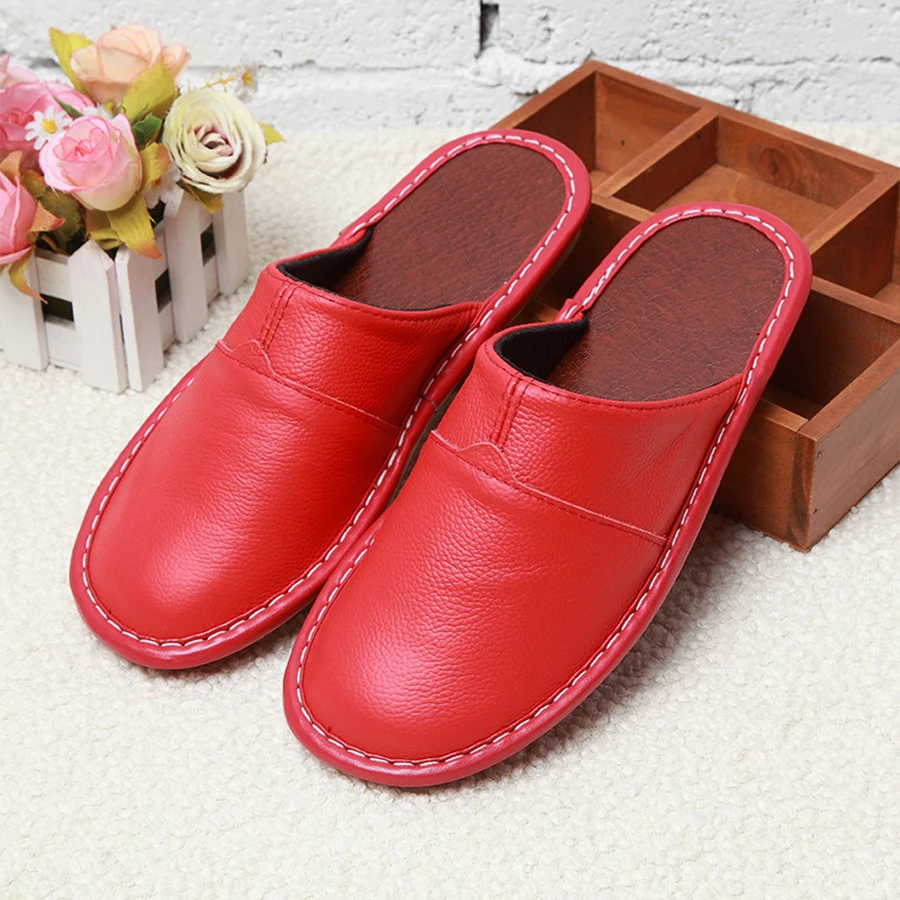 LCIZRONG 7 Colors Genuine Leather Male Slippers 35-44 Size High Quality Home Family Male Slippers Non-slip Unisex Shoes Spring