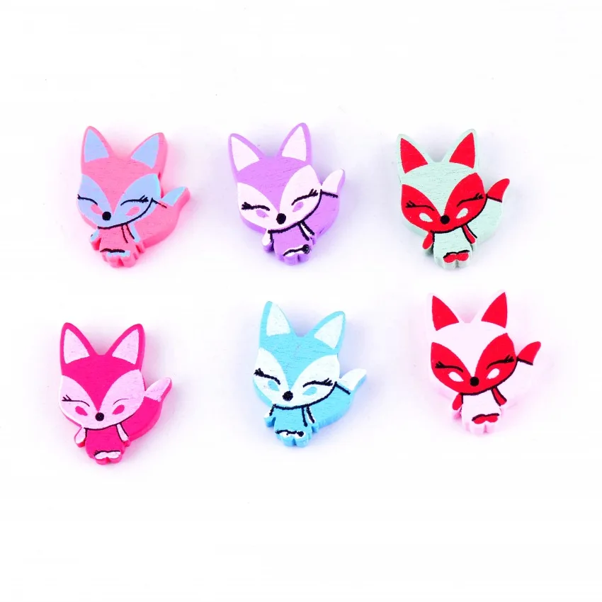 Free Shipping-50pcs Hot New Random Mixed Multicolor Cute Animal Fox Wood Beads Jewelry Fashion DIY Craft 23x28mm J2315