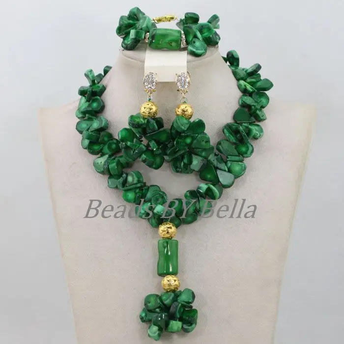 Delicate African Coral Beads Jewelry Set Nigerian Wedding Necklace Green Coral Beads Bridal Jewelry Sets Free Shipping ABF994