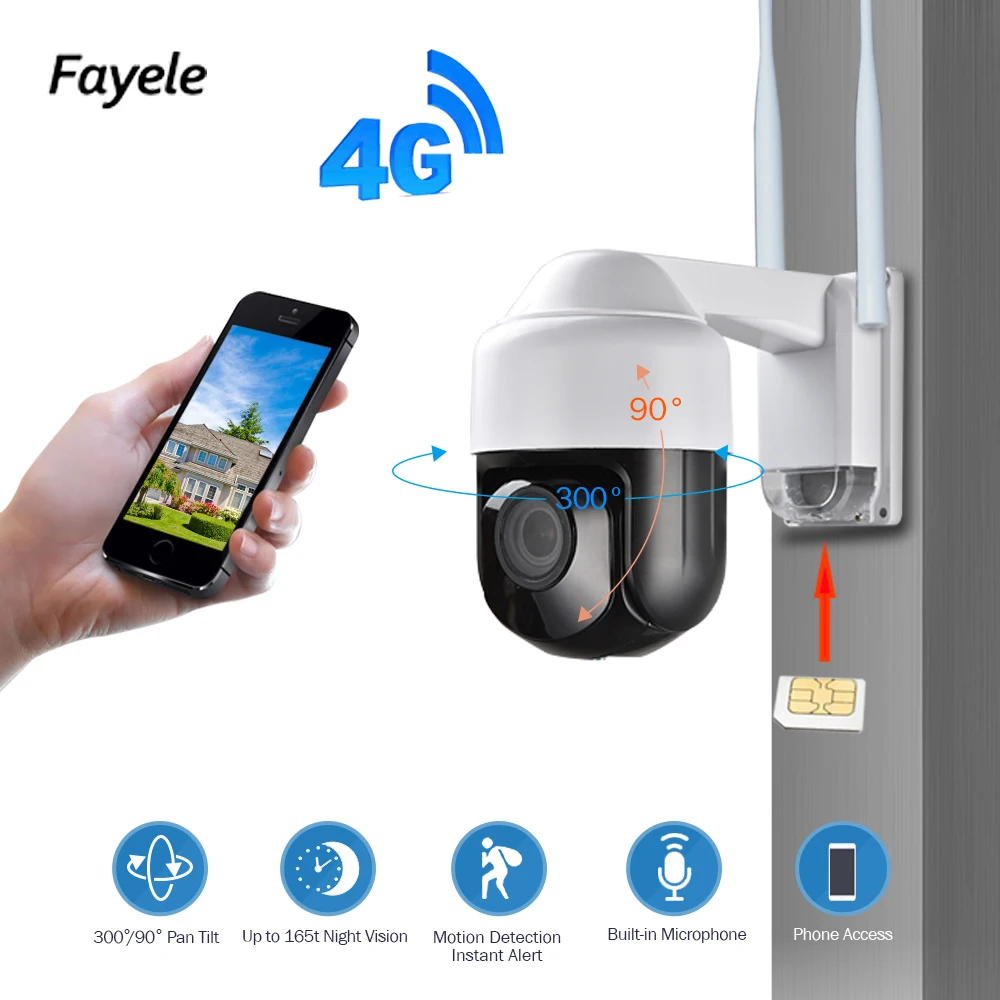 IP66 Outdoor 3G 4G PTZ Camera 1080P LET SIM Card Wireless WIFI IP Camera 2.8-12mm lens 5X Zoom Wide angle IR 60M P2P Mobile View