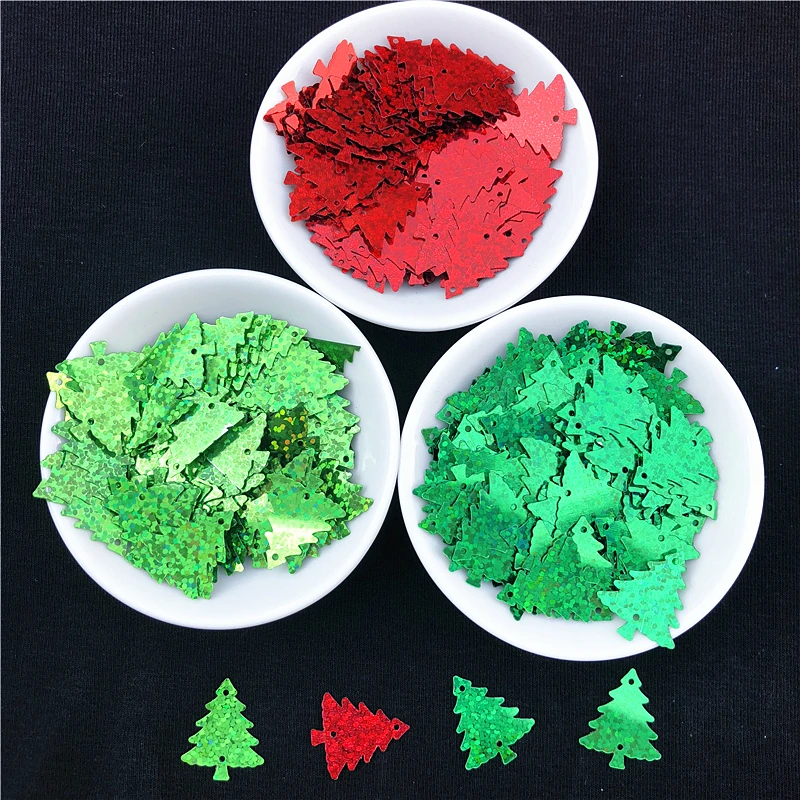 200pcs Christmas Tree Sequin 18*21mm PVC Loose Sequins Paillette For Crafts Scrapbooking Ornaments DIY Sewing Fabric Accessories